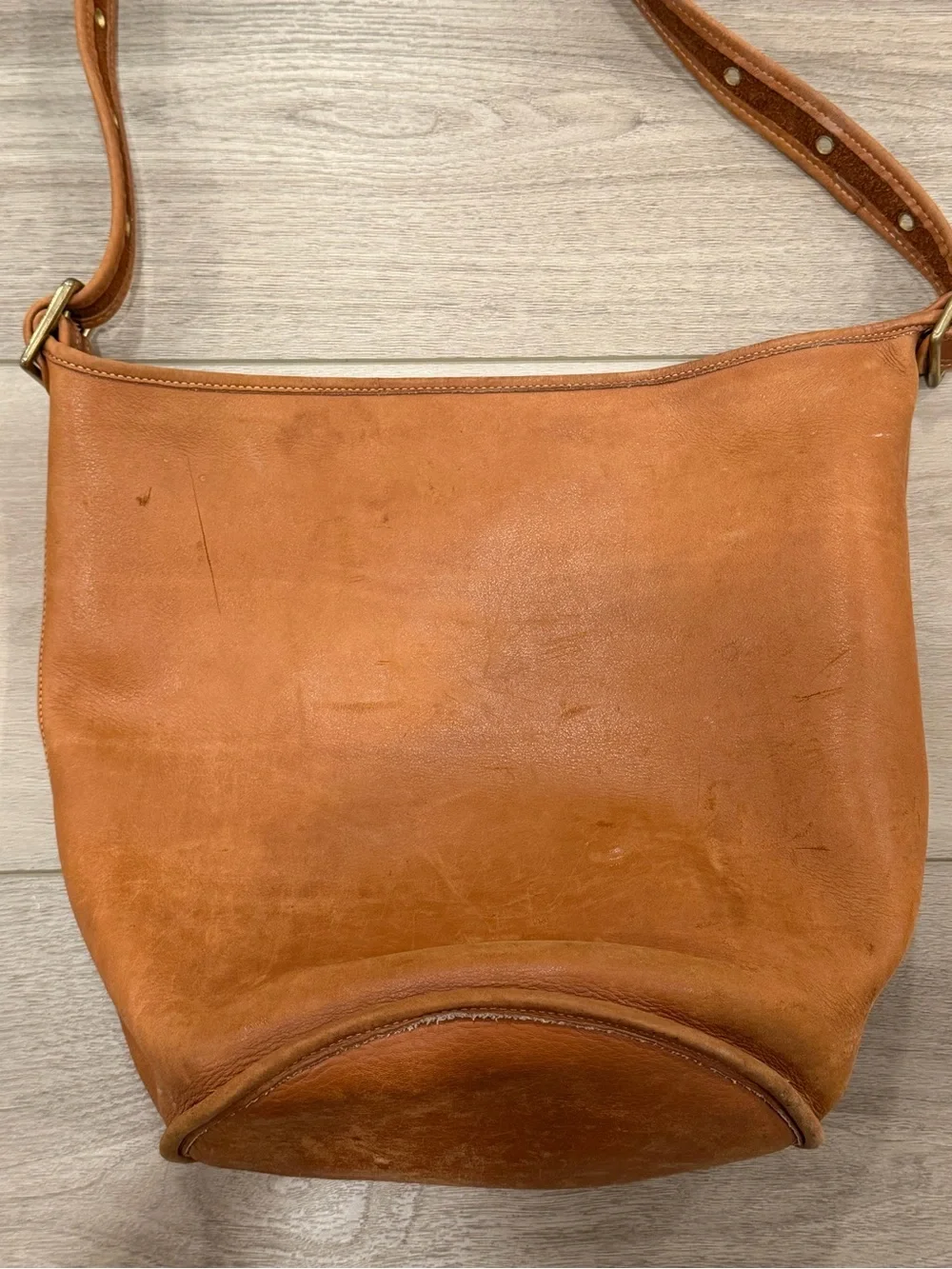 Vintage Coach Duffle Sac Bucket Bag British Tan Leather Made in USA 9085 TLC